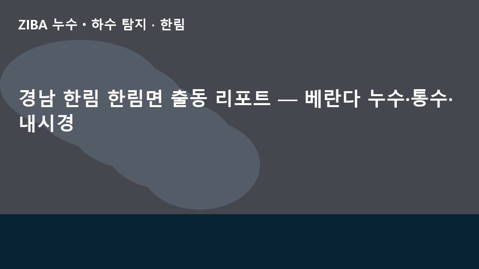 경남 한림 한림면 출동 리포트 — 베란다 누수·통수·내시경